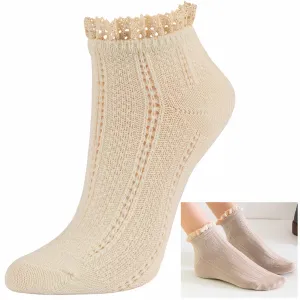 4 Pair Women Ankle Socks Fancy Retro Lace Ruffle Short Frilly Princess Crew 9-11
