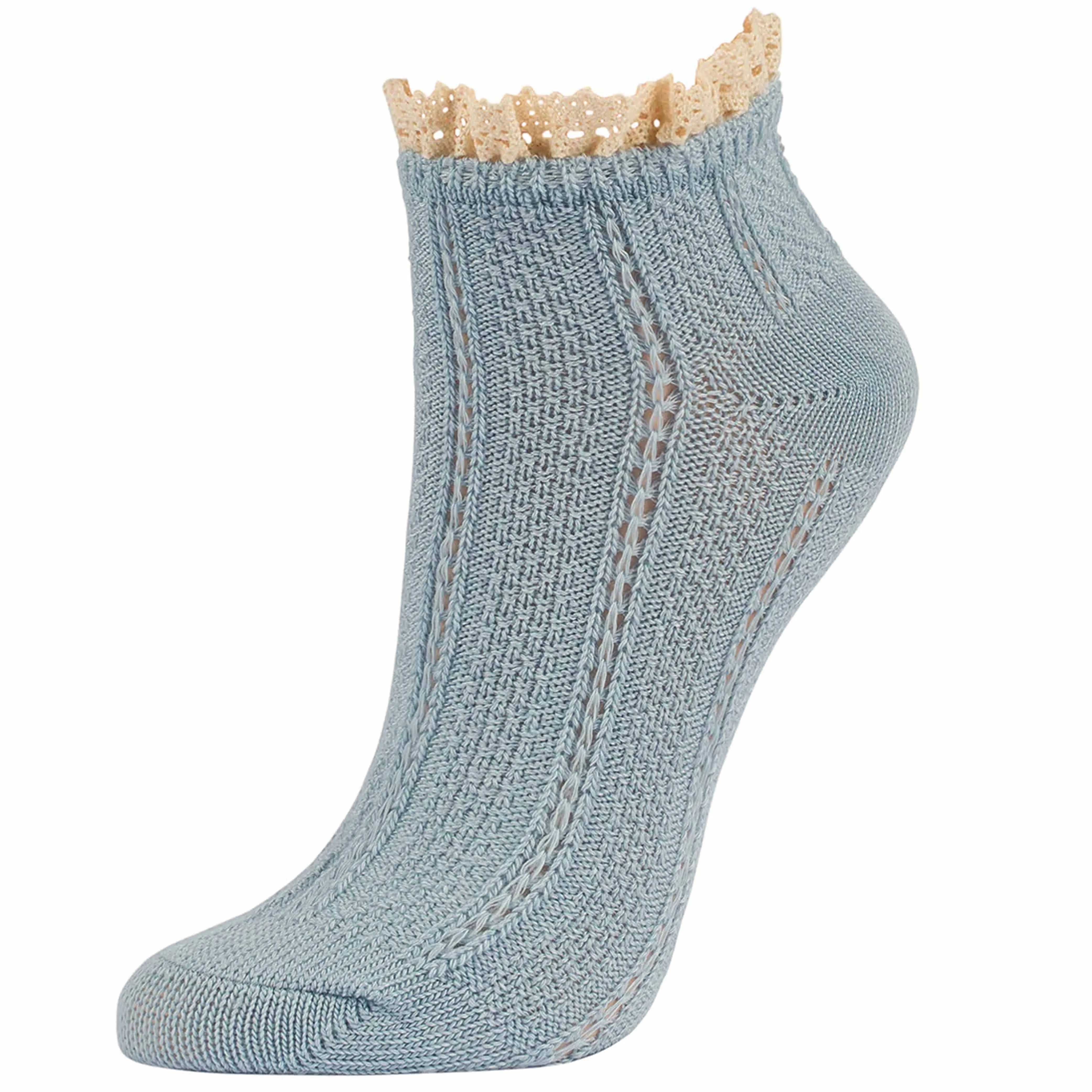 4 Pair Women Ankle Socks Lace Ruffle Fancy Retro Frilly Princess Crew Blue 9-11