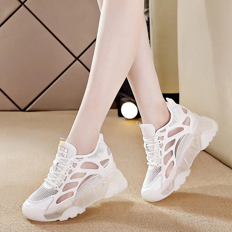 Amozae  8Cm Platform Wedge Sneakers Women Shoes Genuine Leather Breathable Air Mesh Women Summer Shoes Chunky Spring Autumn 2024