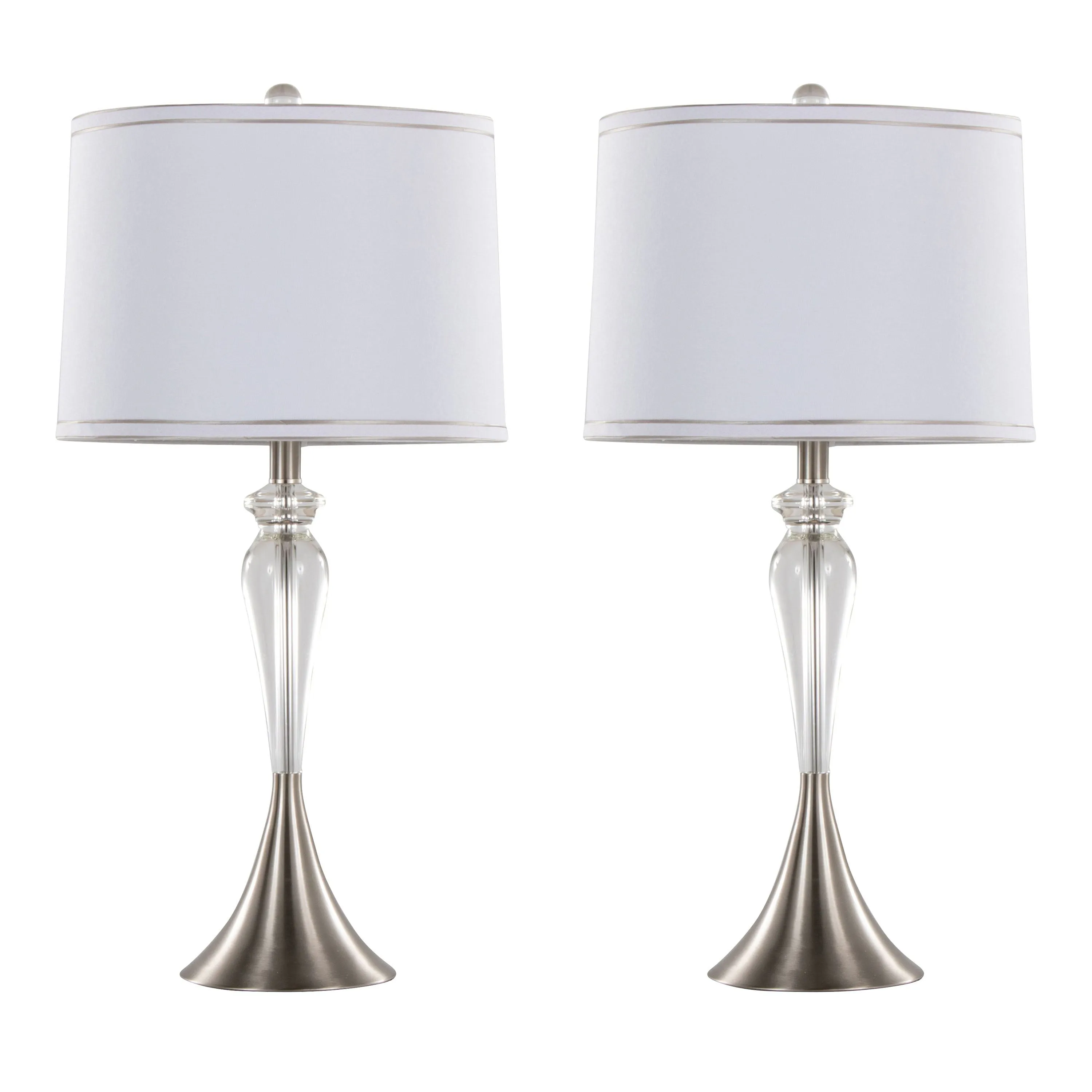 Ashland - Contemporary Crystal Table Lamp (Set of 2) - Clear Crystal / Nickel / White by Couch.com
