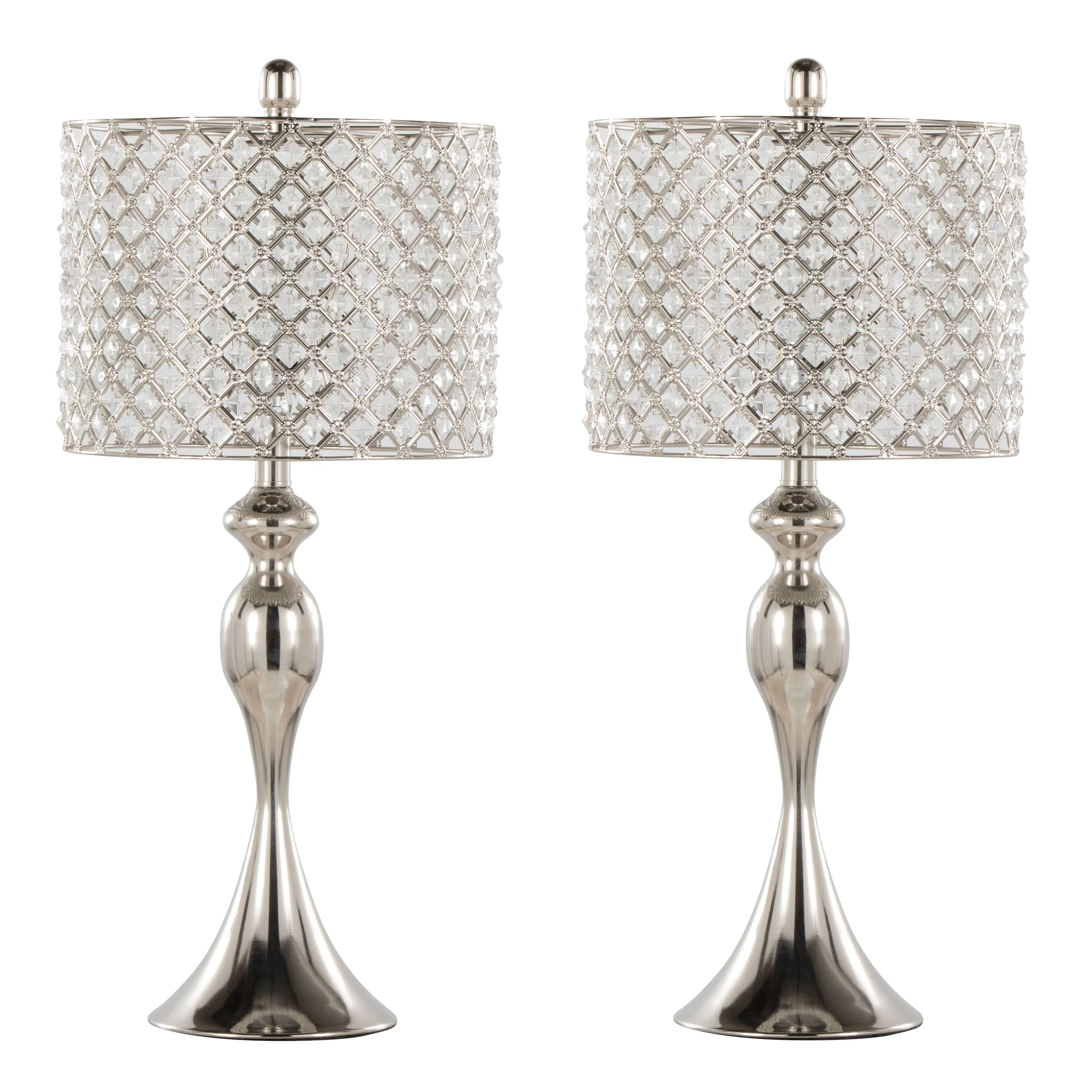 Ashland - Contemporary Table Lamp Square Clear Crystal (Set of 2) - Polished Nickel by Couch.com