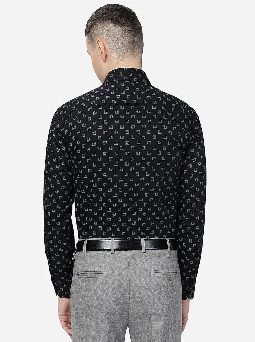 Black Printed Slim Fit Formal Shirt | JadeBlue