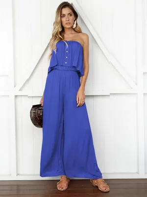 Blue Sleeveless Off Shoulder Backless Jumpsuit