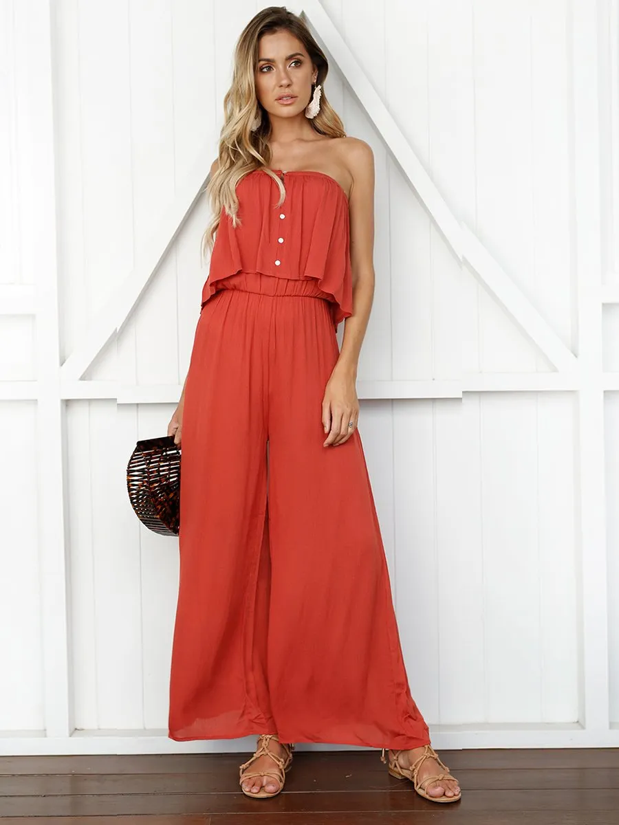 Blue Sleeveless Off Shoulder Backless Jumpsuit