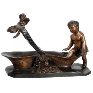 Bronze Boy with Big Basket Sculpture