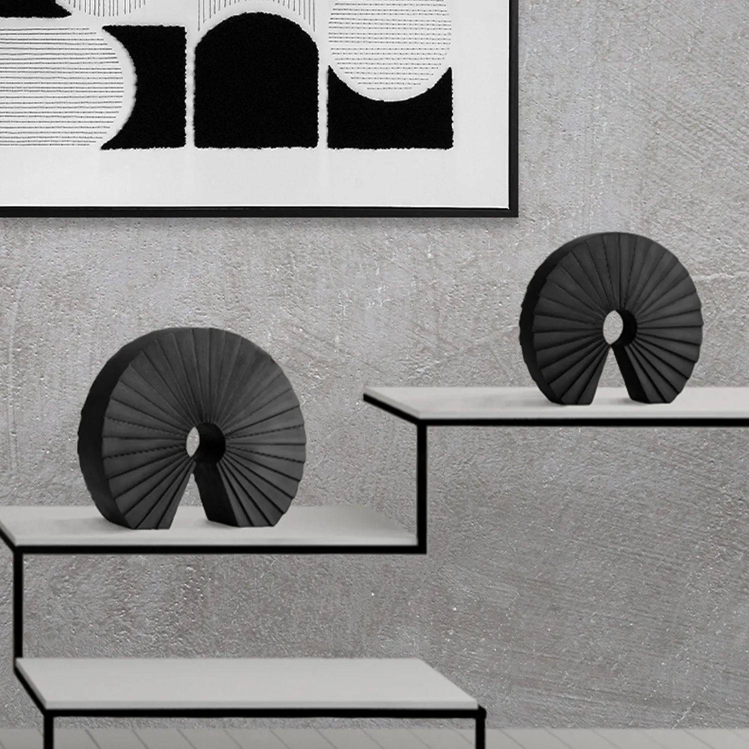 Cascading Curls 2-Piece Resin Table Top Set in Black