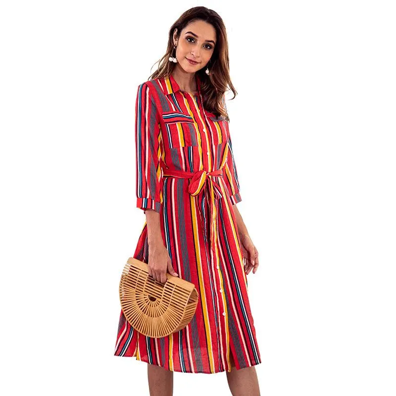 Colorful Striped Print Crew Neck Dress