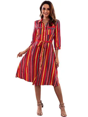 Colorful Striped Print Crew Neck Dress