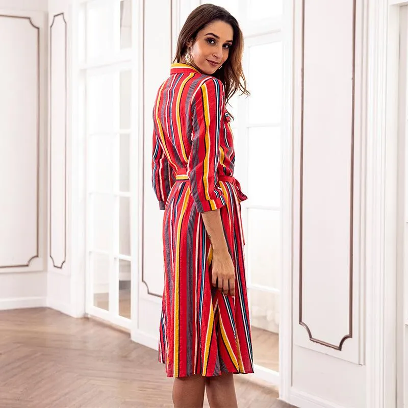 Colorful Striped Print Crew Neck Dress