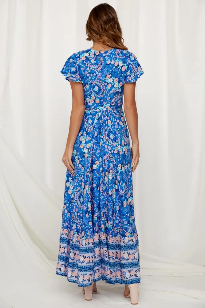 Floral V-neck Open Front Maxi Dress