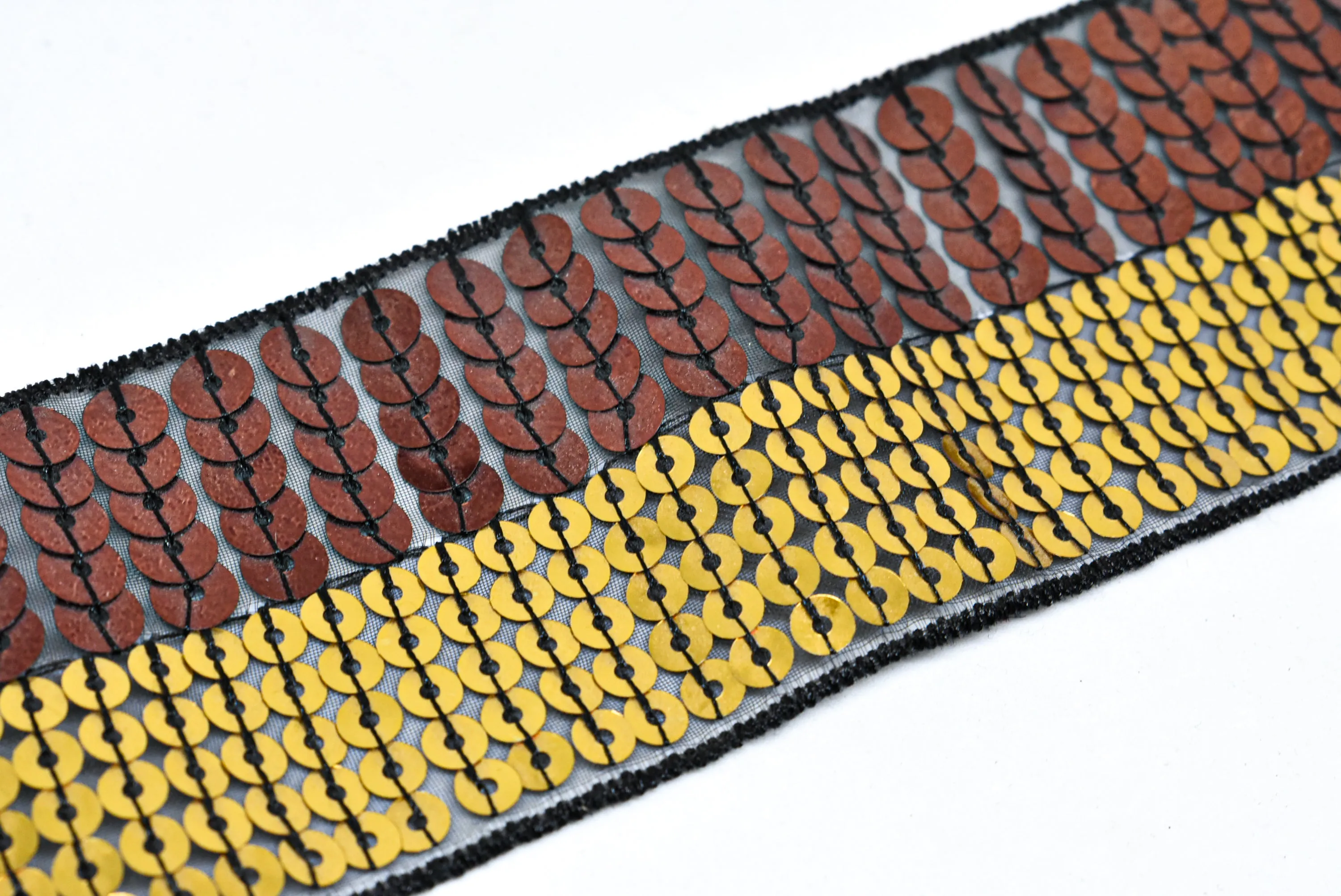 Gold & Bronze Non-Stretch Sequins Trim 2" - 1 Yard