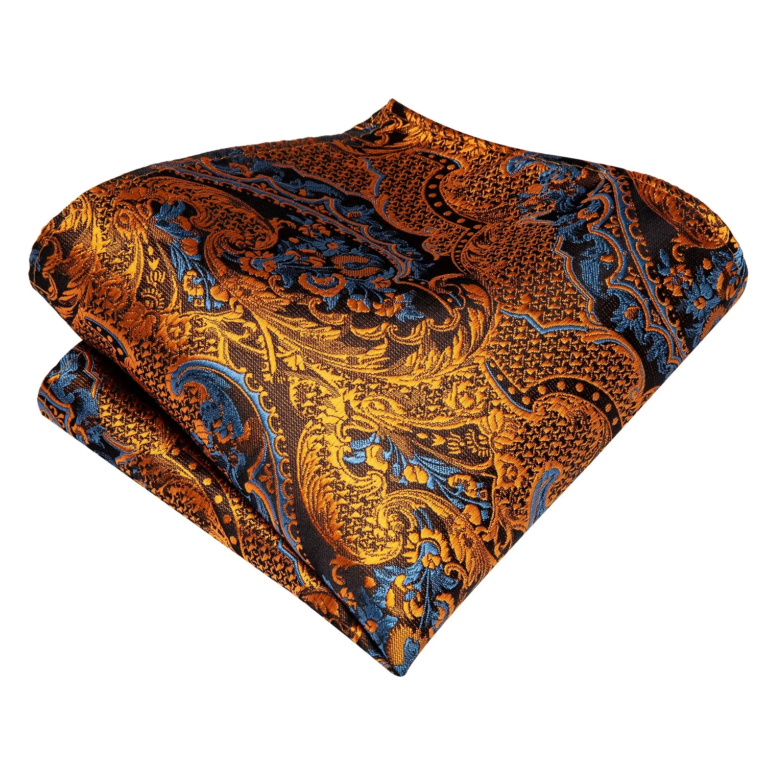 Golden Blue Paisley Children's Kids Boys Tie Pocket Square 6cm