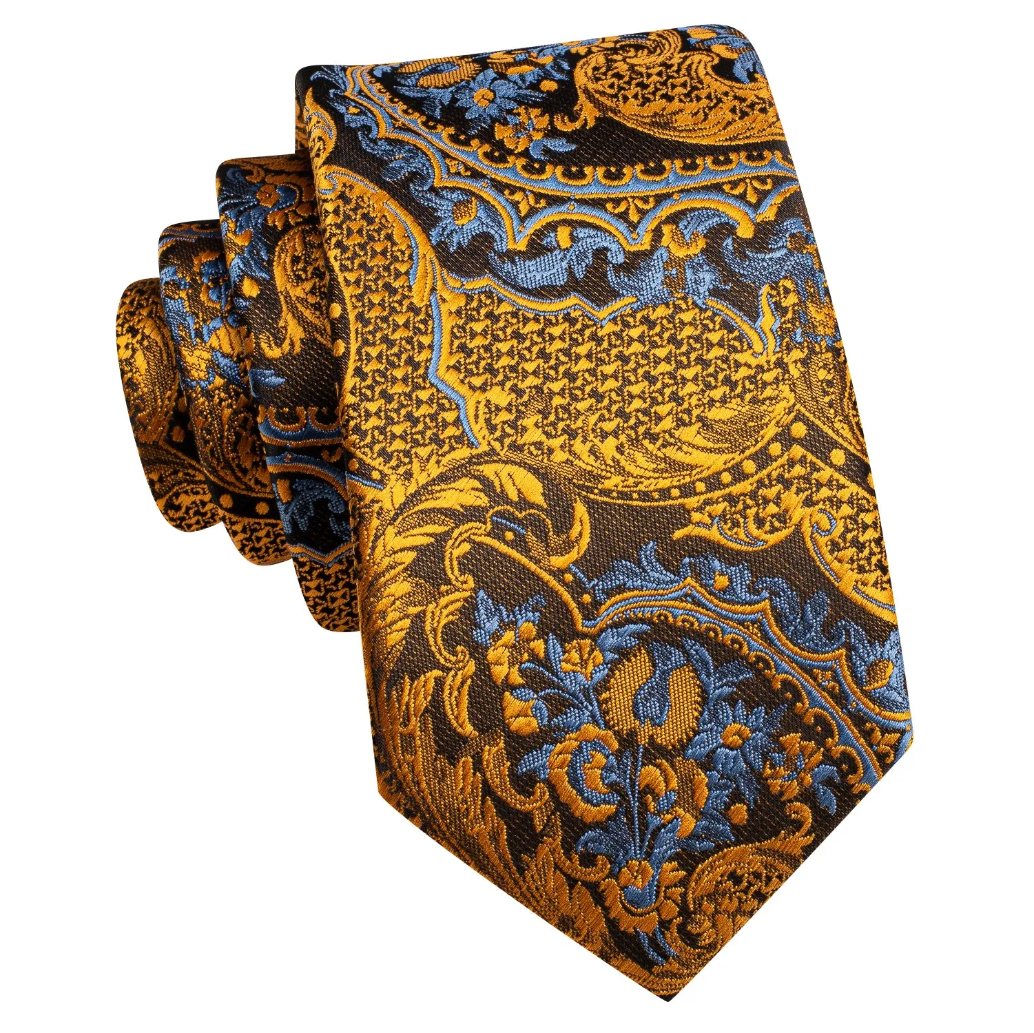 Golden Blue Paisley Children's Kids Boys Tie Pocket Square 6cm
