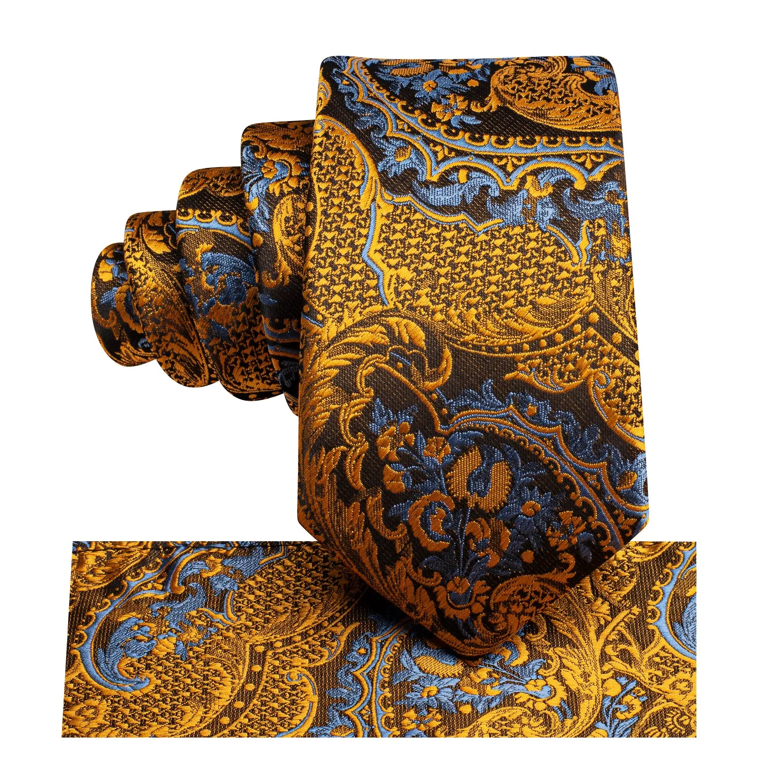 Golden Blue Paisley Children's Kids Boys Tie Pocket Square 6cm