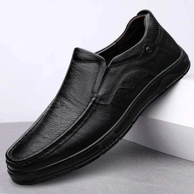 Hnzxzm Men Genuine Leather Shoes Men Spring Loafers Slip on Business Casual Leather Shoes Classic Breathable Flats Shoe