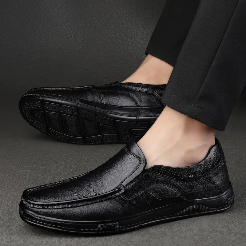 Hnzxzm Men Genuine Leather Shoes Men Spring Loafers Slip on Business Casual Leather Shoes Classic Breathable Flats Shoe