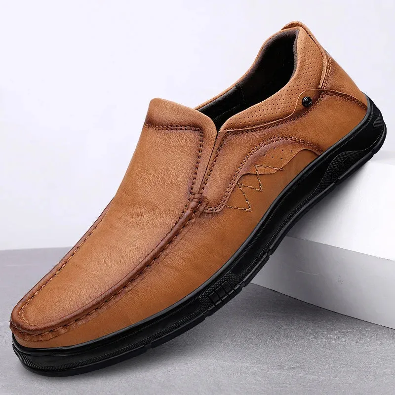 Hnzxzm Men Genuine Leather Shoes Men Spring Loafers Slip on Business Casual Leather Shoes Classic Breathable Flats Shoe