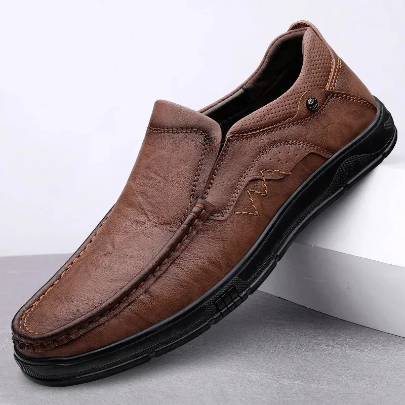 Hnzxzm Men Genuine Leather Shoes Men Spring Loafers Slip on Business Casual Leather Shoes Classic Breathable Flats Shoe