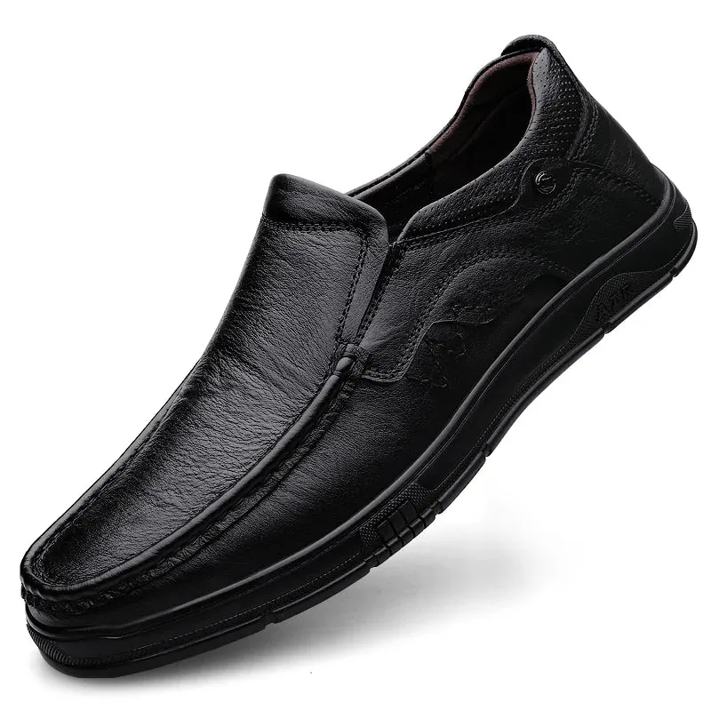 Hnzxzm Men Genuine Leather Shoes Men Spring Loafers Slip on Business Casual Leather Shoes Classic Breathable Flats Shoe