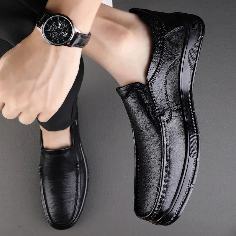 Hnzxzm Men Genuine Leather Shoes Men Spring Loafers Slip on Business Casual Leather Shoes Classic Breathable Flats Shoe