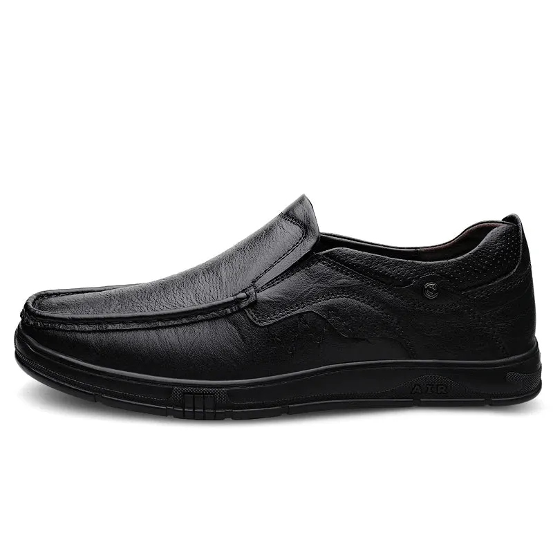 Hnzxzm Men Genuine Leather Shoes Men Spring Loafers Slip on Business Casual Leather Shoes Classic Breathable Flats Shoe