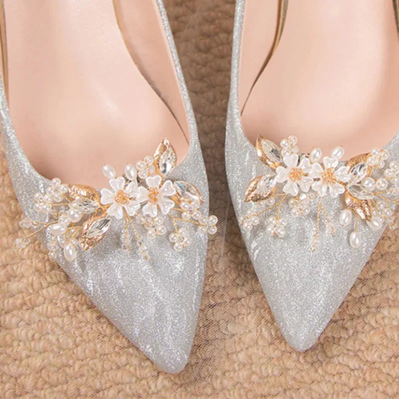 Hnzxzm Rimocy Shiny Buckle Thin Heels Pumps Women Fashion Pearl Flowers Wedding Party Shoes Woman Pointed Toe Slip-On High Heeled Shoes