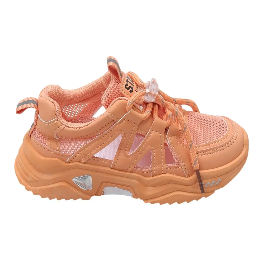 Hopscotch Girls PU and Mesh Text Print Athletic Shoes in Orange Color,UK: 13 (QWX-4384005)