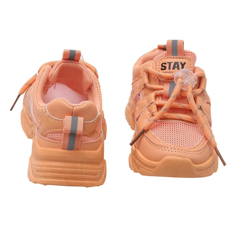 Hopscotch Girls PU and Mesh Text Print Athletic Shoes in Orange Color,UK: 13 (QWX-4384005)
