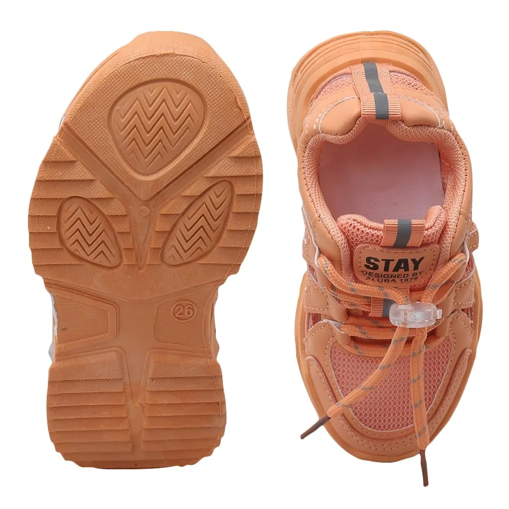 Hopscotch Girls PU and Mesh Text Print Athletic Shoes in Orange Color,UK: 13 (QWX-4384005)