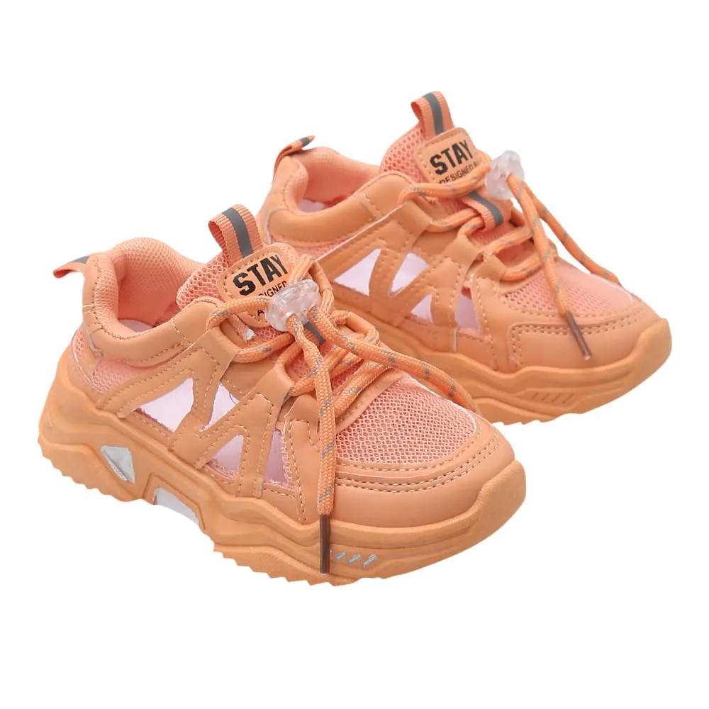 Hopscotch Girls PU and Mesh Text Print Athletic Shoes in Orange Color,UK: 13 (QWX-4384005)