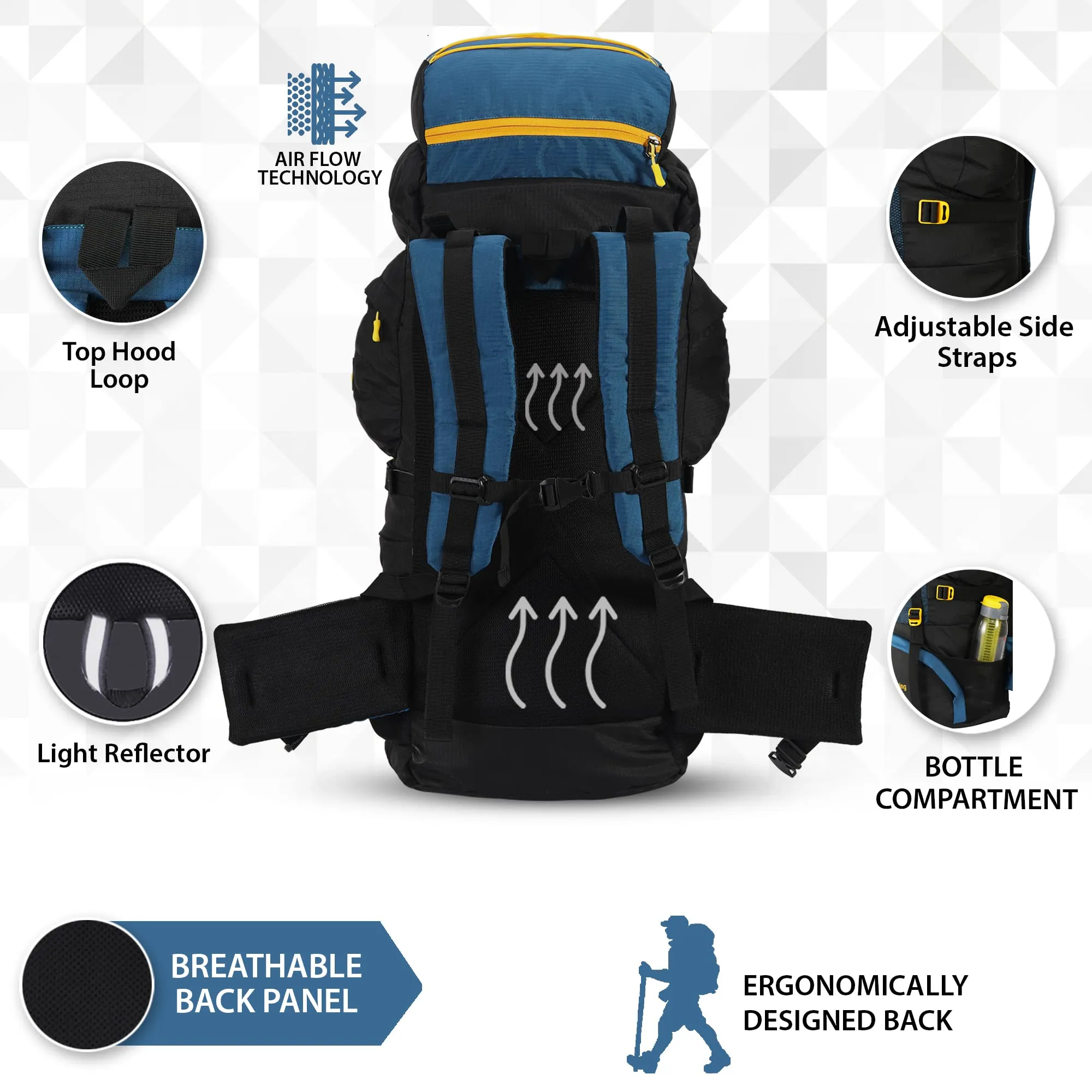 Impulse rucksack bags 75 litres travel bag for men tourist bag for travel backpack for hiking trekking Bag for men camping thames blue bag with 1 Year Warranty Large