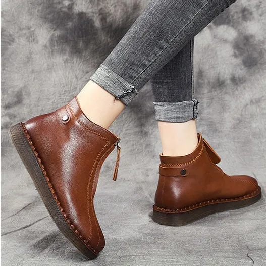 Leather Front Zipper Ankle Boots | Gift Shoes