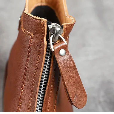 Leather Front Zipper Ankle Boots | Gift Shoes