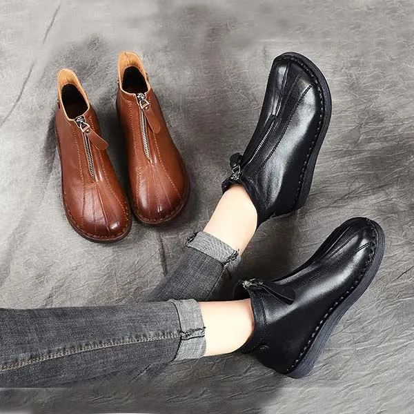 Leather Front Zipper Ankle Boots | Gift Shoes