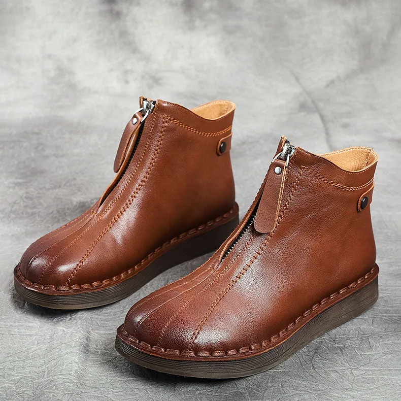 Leather Front Zipper Ankle Boots | Gift Shoes