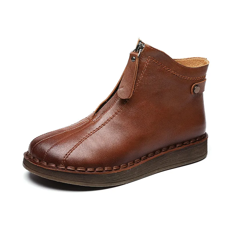 Leather Front Zipper Ankle Boots | Gift Shoes