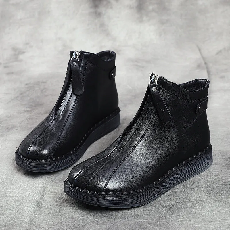 Leather Front Zipper Ankle Boots | Gift Shoes