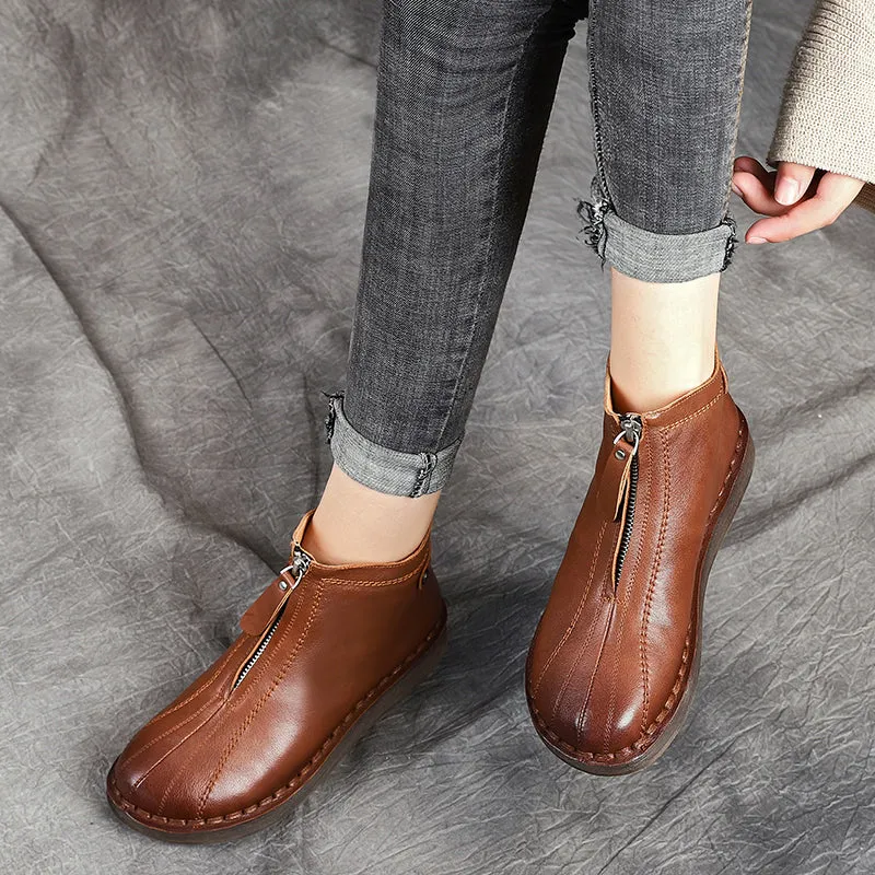 Leather Front Zipper Ankle Boots | Gift Shoes