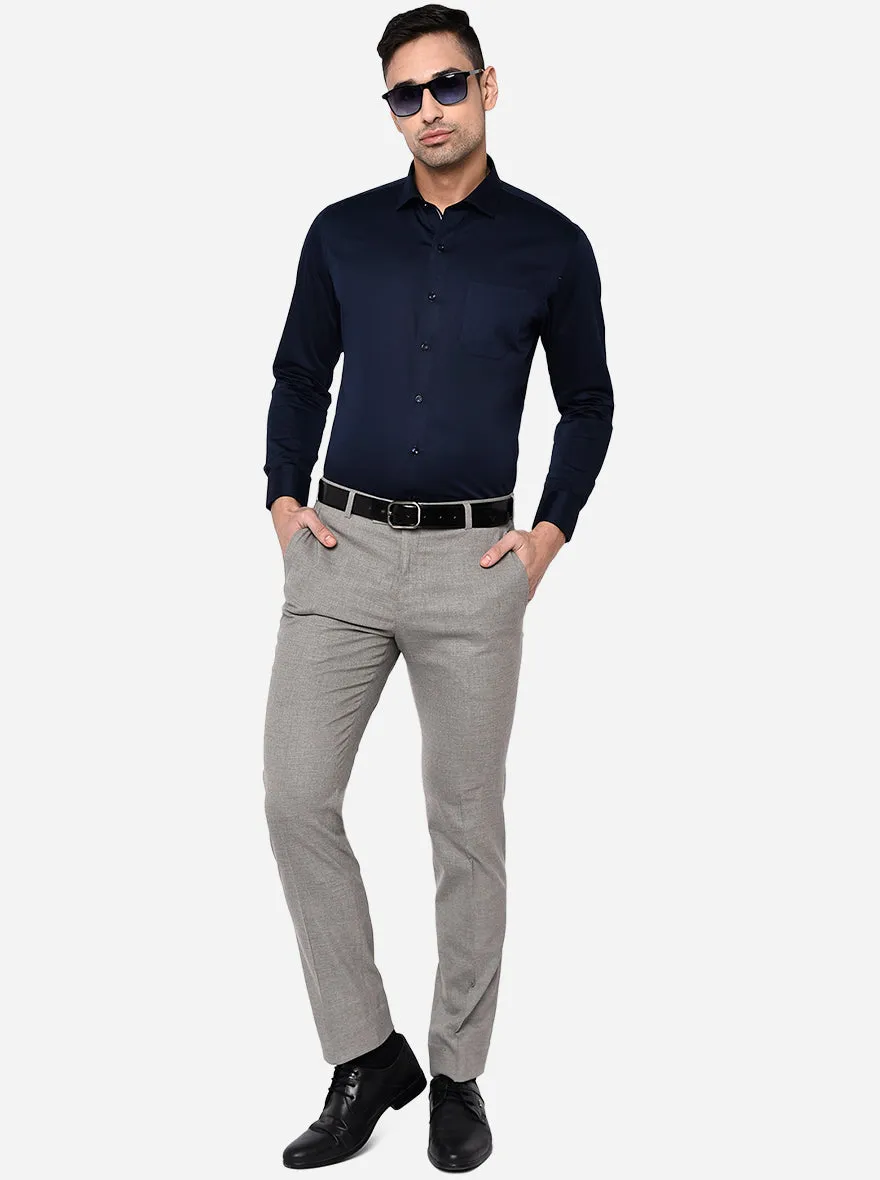 Light Grey Solid Slim Fit Formal Trouser | Greenfibre