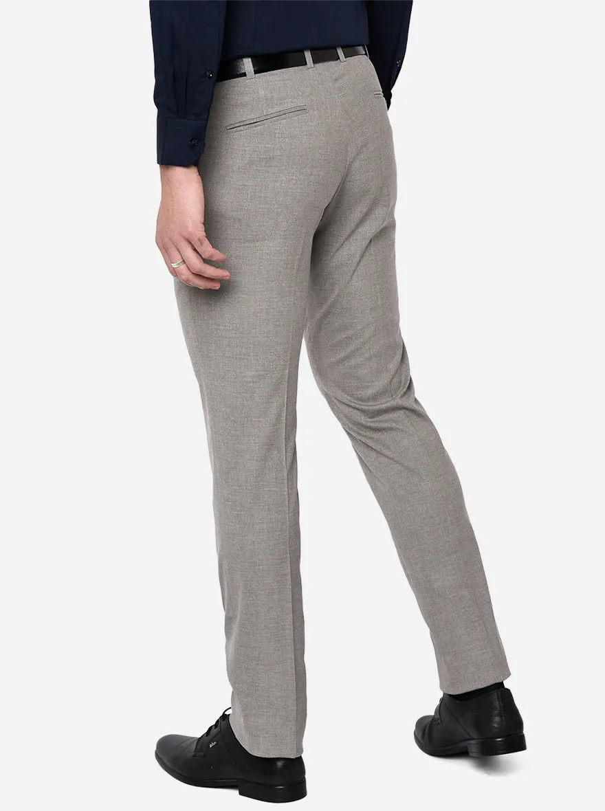 Light Grey Solid Slim Fit Formal Trouser | Greenfibre