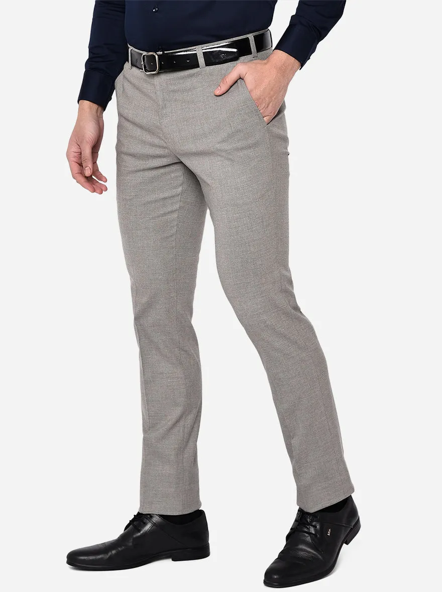 Light Grey Solid Slim Fit Formal Trouser | Greenfibre