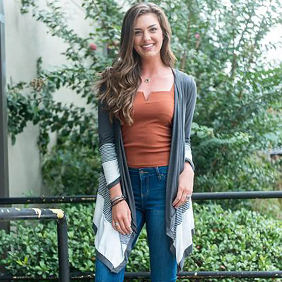 Long Sleeve Stripe Casual Stitching Top