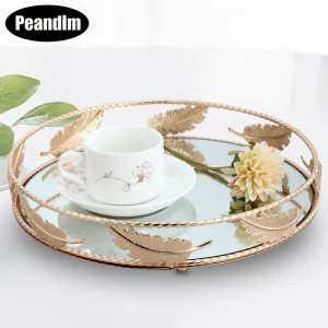 Minimalist Round Mirror Storage Tray For Dessert, Cosmetics, Jewelry, Wedding Party Or Display In Living Room