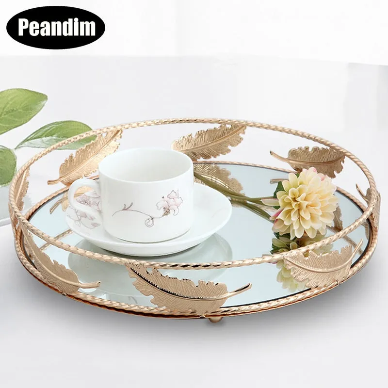 Minimalist Round Mirror Storage Tray For Dessert, Cosmetics, Jewelry, Wedding Party Or Display In Living Room