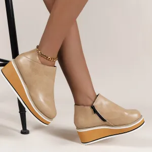 Owlkay Women's Chelsea Boots with Thick Platform Wedge Heels