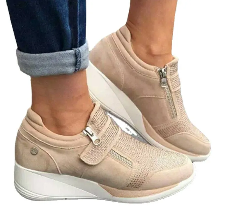 Owlkay Women's  Round-toe Rhinestone Velcro Casual Shoes