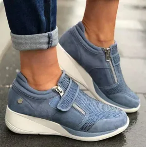 Owlkay Women's  Round-toe Rhinestone Velcro Casual Shoes