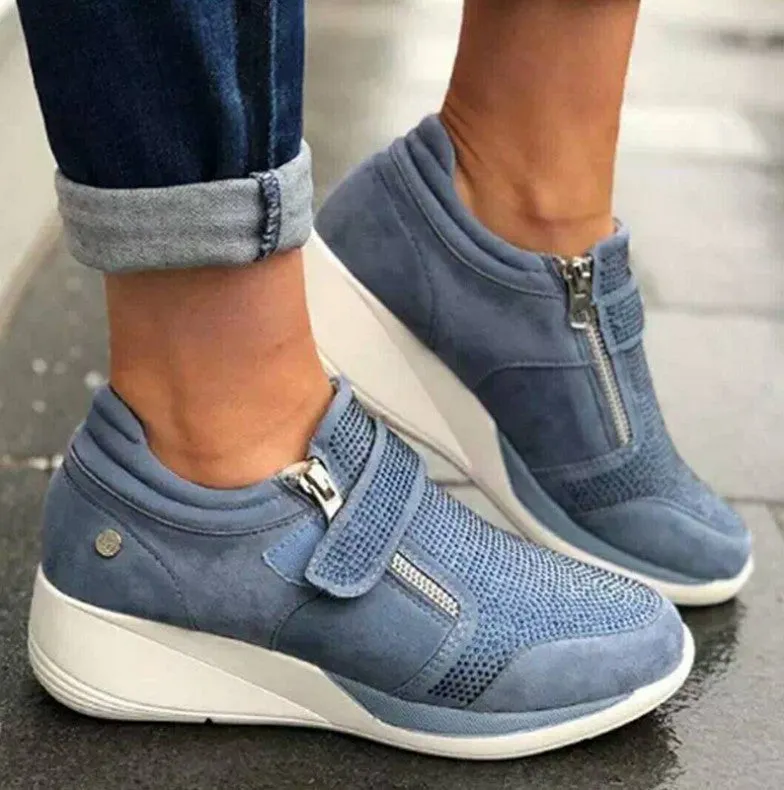Owlkay Women's  Round-toe Rhinestone Velcro Casual Shoes