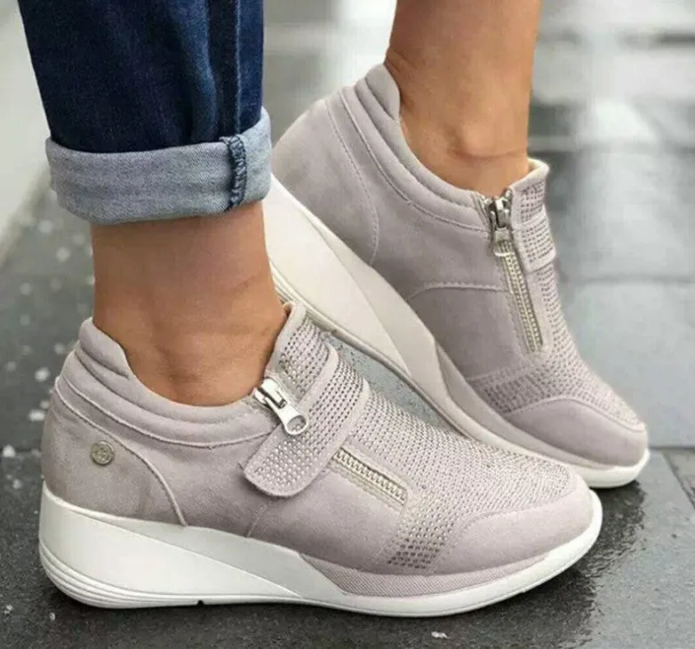 Owlkay Women's  Round-toe Rhinestone Velcro Casual Shoes