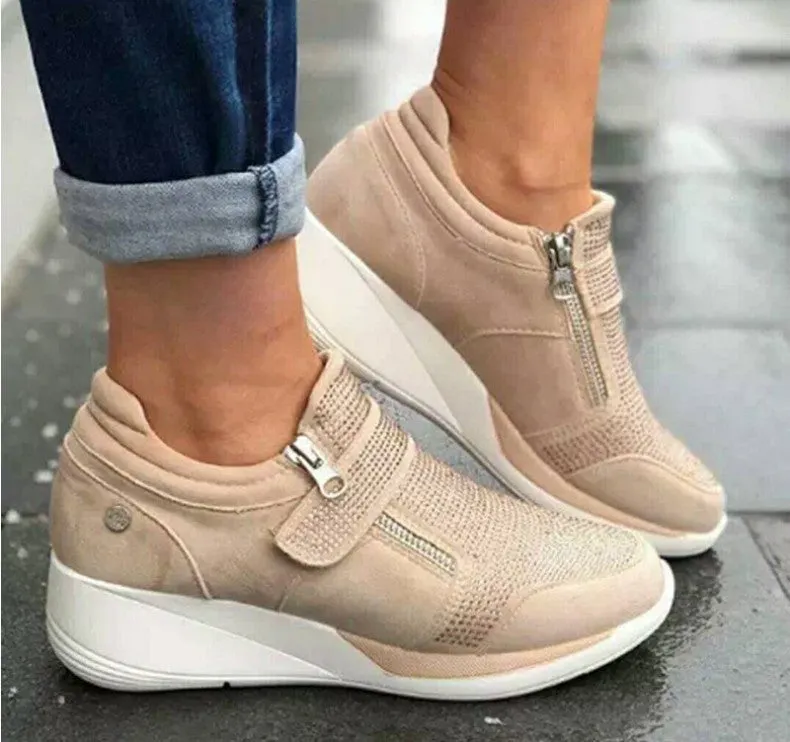 Owlkay Women's  Round-toe Rhinestone Velcro Casual Shoes